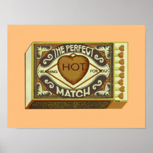 Cute vintage art of retro matchbox with heart poster