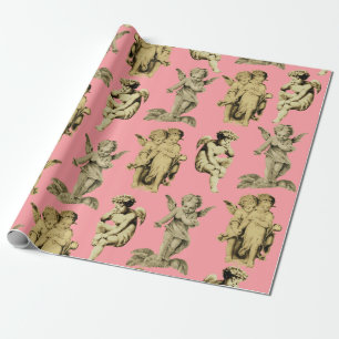 Cute Vintage Baby Cherub Cupid Angels Pink Wrapping Paper