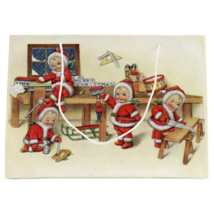 Cute Vintage Baby Santa Illustration Large Gift Bag