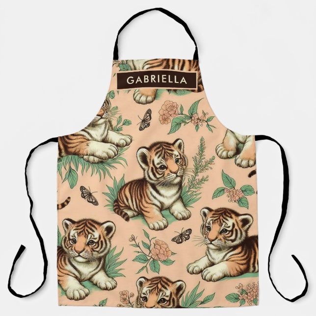 Cute Vintage Baby Tiger Pattern Apron (Front)