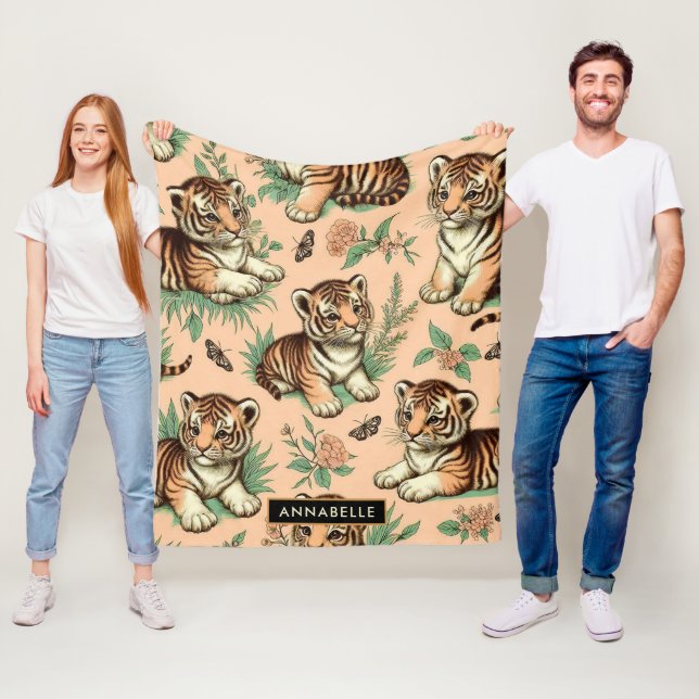 Cute Vintage Baby Tiger Pattern Fleece Blanket (In Situ)