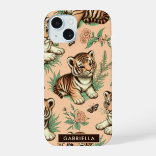 Cute Vintage Baby Tiger Pattern iPhone 15 Case