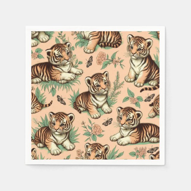 Cute Vintage Baby Tiger Pattern Napkin (Front)