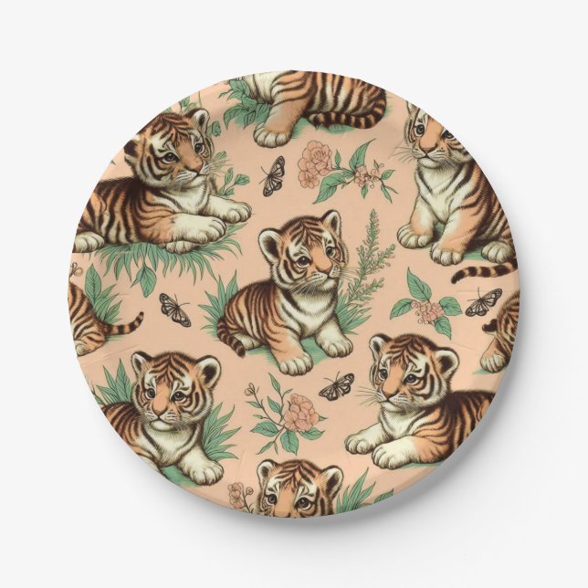 Cute Vintage Baby Tiger Pattern Paper Plate (Front)
