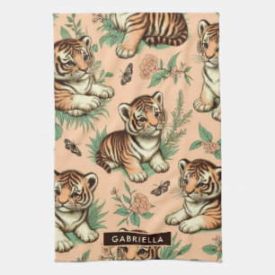 Cute Vintage Baby Tiger Pattern Tea Towel