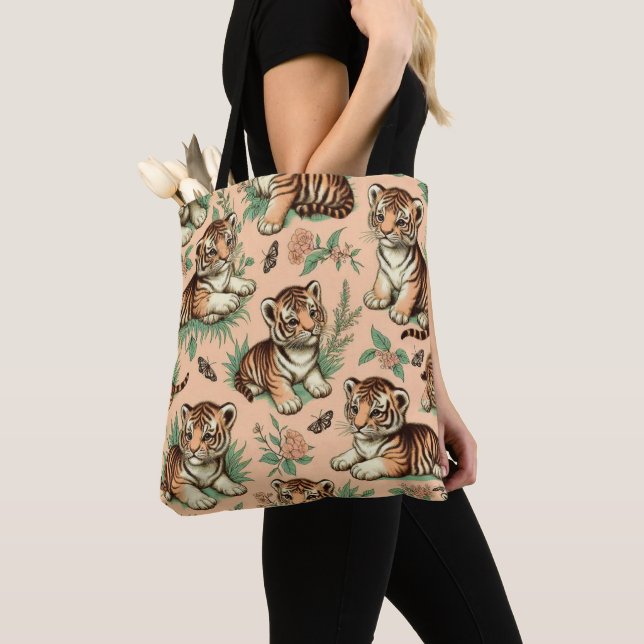 Cute Vintage Baby Tiger Pattern Tote Bag (Close Up)