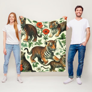 Cute Vintage Baby Tiger Seamless Fleece Blanket