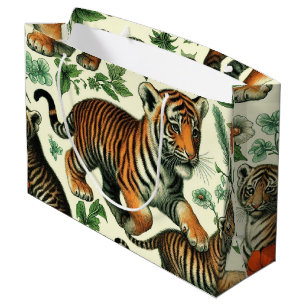 Cute Vintage Baby Tiger Seamless Large Gift Bag