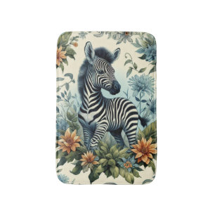 Cute Vintage Baby Zebra Watercolor Bath Mat