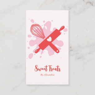 Cute Vintage Bakery Rollin Pin & Whisk Pink  Busin Business Card