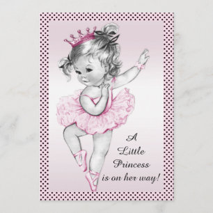 Cute Vintage Ballerina Princess Baby Shower Invitation