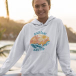 Cute Vintage Beach Waves Sunshine Surfer Trip Hoodie<br><div class="desc">Cute vintage style hoodies featuring beautiful teal ocean waves and a bright sun with palm trees in the summer. The cool grunge hooded sweatshirt is complimented with distressed teal blue custom text for your family vacation or beach trip.</div>