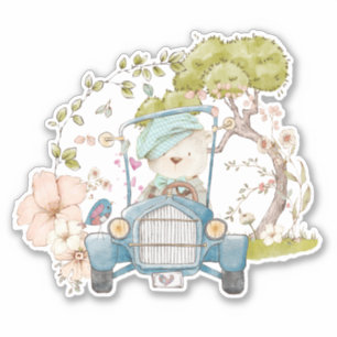 Cute Vintage Bear Botanical Florals Baby boy
