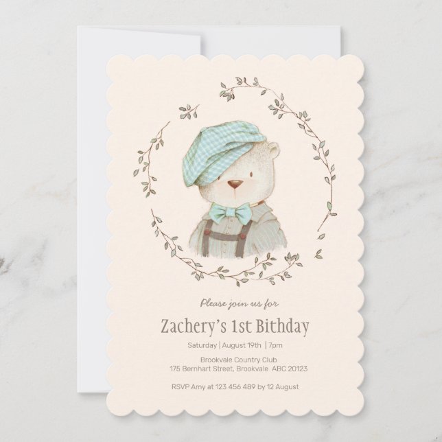 Cute Vintage Bear Boys Birthday Invitation (Front)