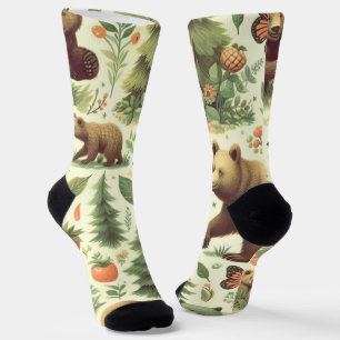 Cute Vintage Bear Illustration Socks