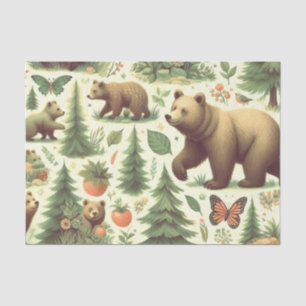 Cute Vintage Bear Illustration Tissue Paper