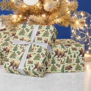 Cute Vintage Bear Illustration Wrapping Paper