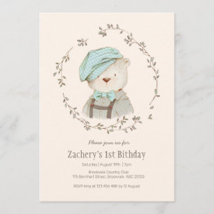 Cute Vintage Bear Kids Birthday Invitation