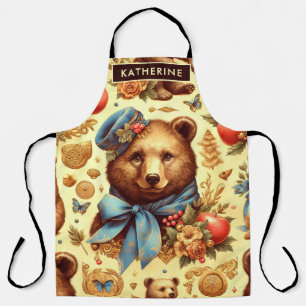 Cute Vintage Bear Watercolor Apron