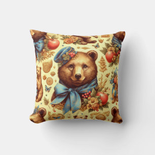 Cute Vintage Bear Watercolor Cushion