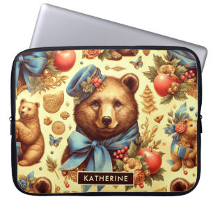 Cute Vintage Bear Watercolor Laptop Sleeve