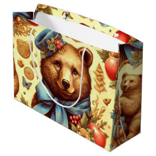 Cute Vintage Bear Watercolor Large Gift Bag