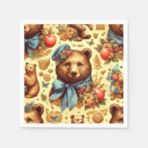Cute Vintage Bear Watercolor Napkin