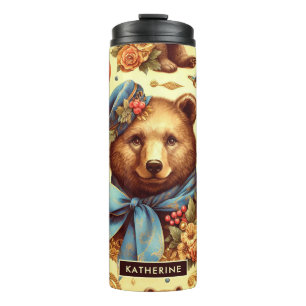 Cute Vintage Bear Watercolor Thermal Tumbler