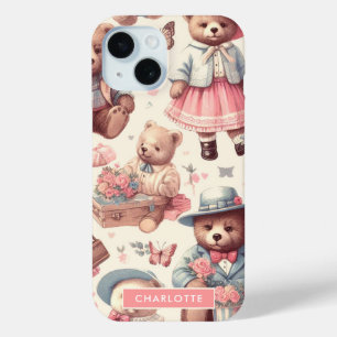 Cute Vintage Bears Seamless iPhone 15 Case
