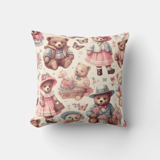 Cute Vintage Bears Seamless Cushion (Front)