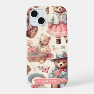 Cute Vintage Bears Seamless iPhone 15 Case