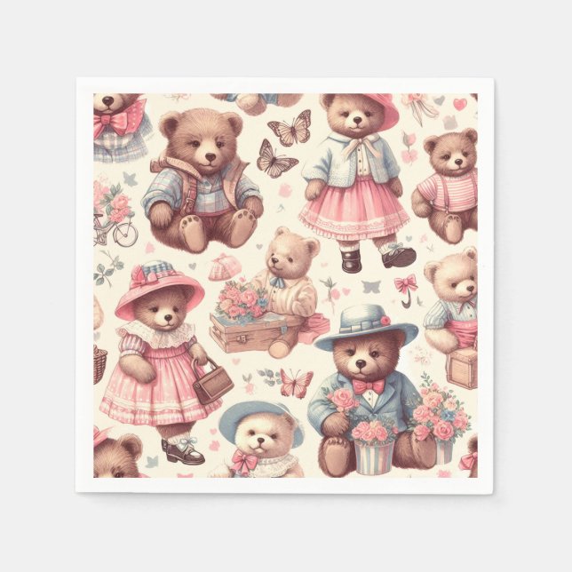 Cute Vintage Bears Seamless Napkin (Front)