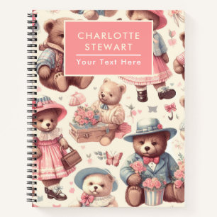 Cute Vintage Bears Seamless Notebook