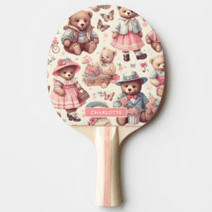 Cute Vintage Bears Seamless Ping Pong Paddle