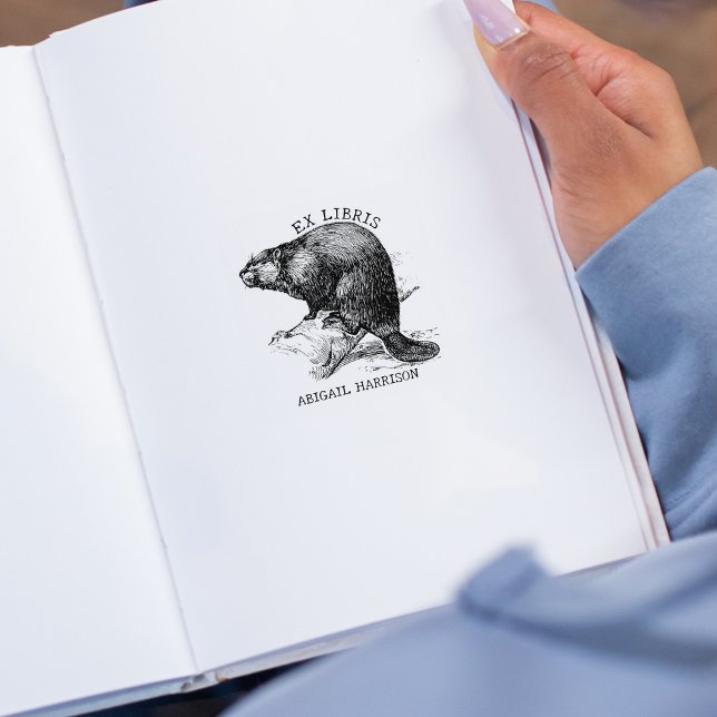 Cute Vintage Beaver, Ex Libris Book  Rubber Stamp (Creator Uploaded)