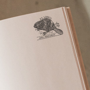 Cute Vintage Beaver, Ex Libris Library Book  Rubber Stamp