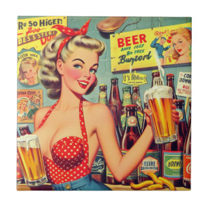 Cute Vintage Beer Pin up Tile