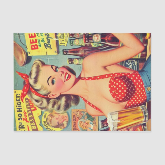 Cute Vintage Beer Pin up Tissue Paper (Front)