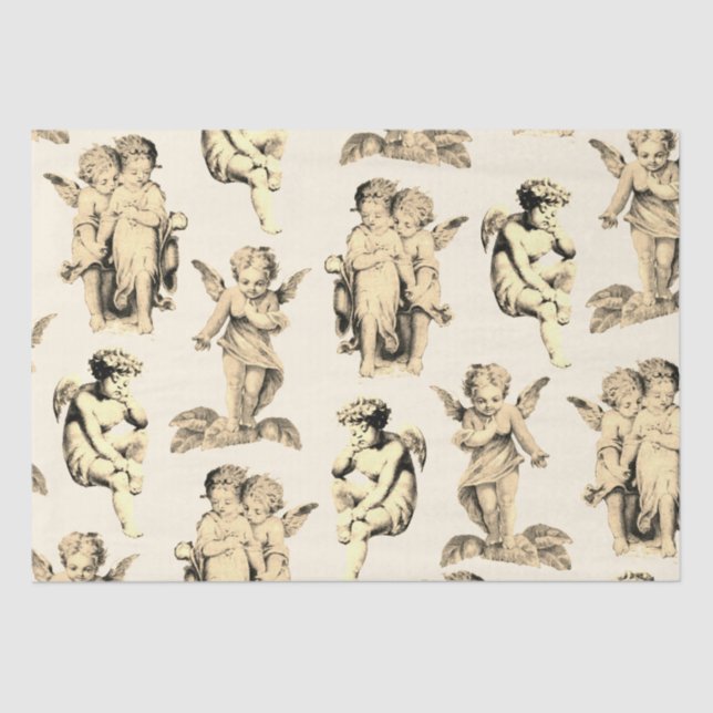 Cute Vintage Beige Baby Cherub Cupid Angels  Tissue Paper (Front)