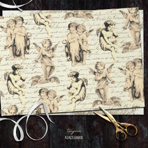 Cute Vintage Beige Cherub Angels French Script Tissue Paper