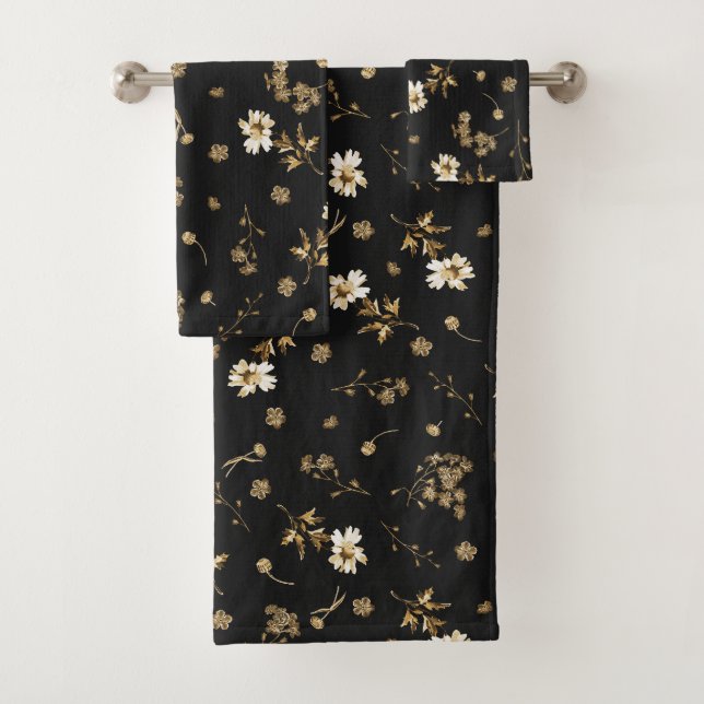 Cute Vintage Beige Daisy Pattern Bath Towel Set (Insitu)