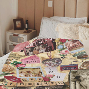 Cute Vintage Best Friends Scrapbook Photo Collage  Fleece Blanket