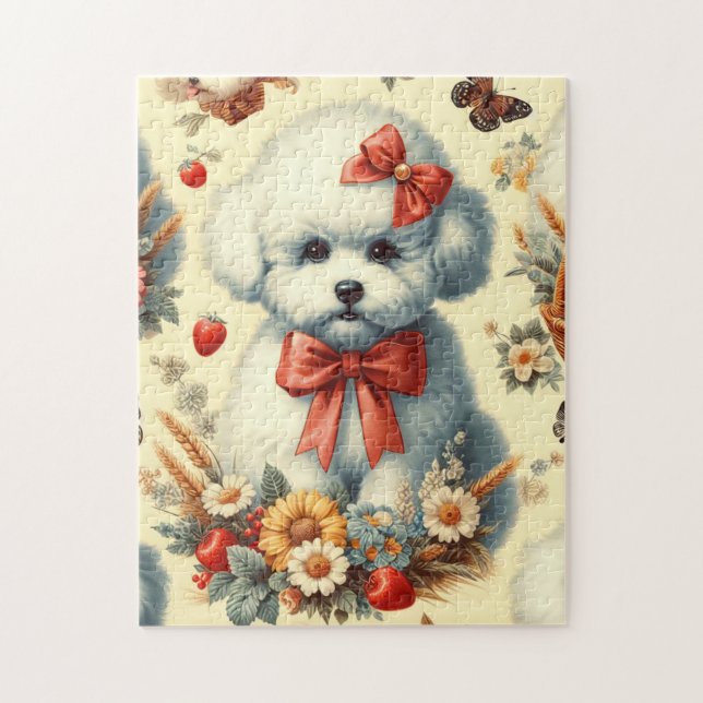 Cute Vintage Bichon Frisé Illustration Jigsaw Puzzle (Vertical)