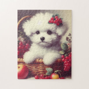 Cute Vintage Bichon Frisé Painting Jigsaw Puzzle