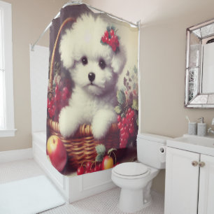 Cute Vintage Bichon Frisé Painting Shower Curtain