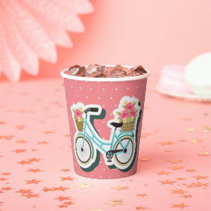 Cute Vintage Bike With Flowers And Polka Dots Paper Cups