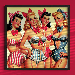 Cute Vintage Bikini Pin-ups Poster