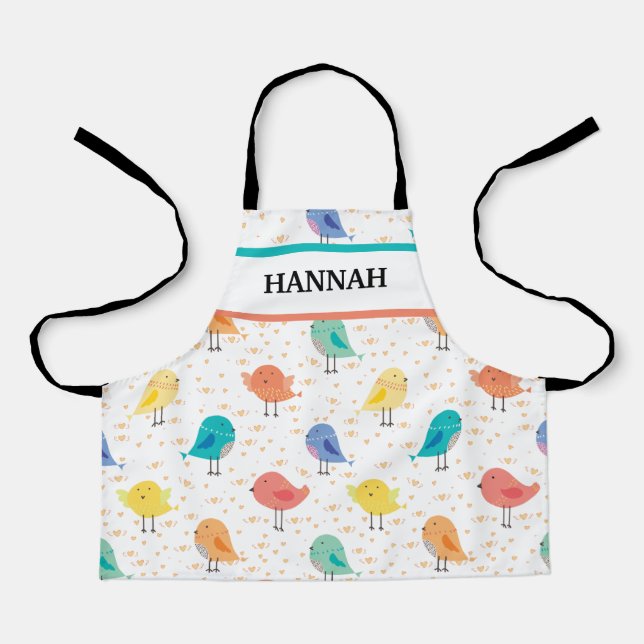 Cute Vintage Bird Pattern Kids Apron (Front)