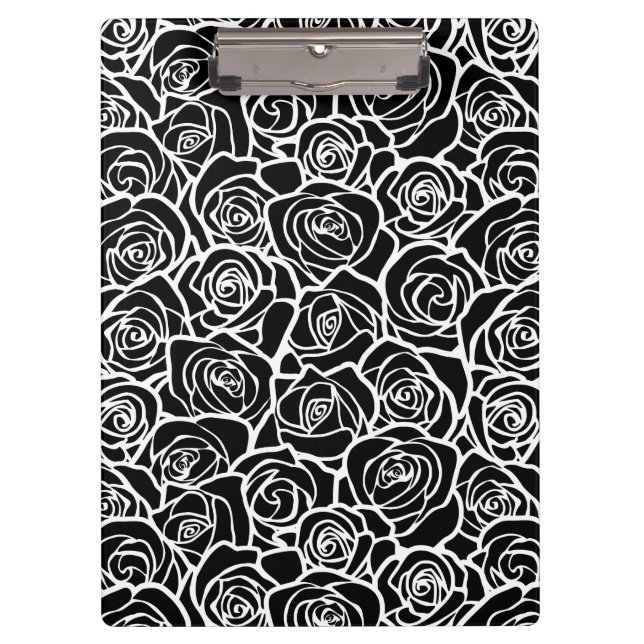 Cute Vintage black and white roses Clipboard (Front)