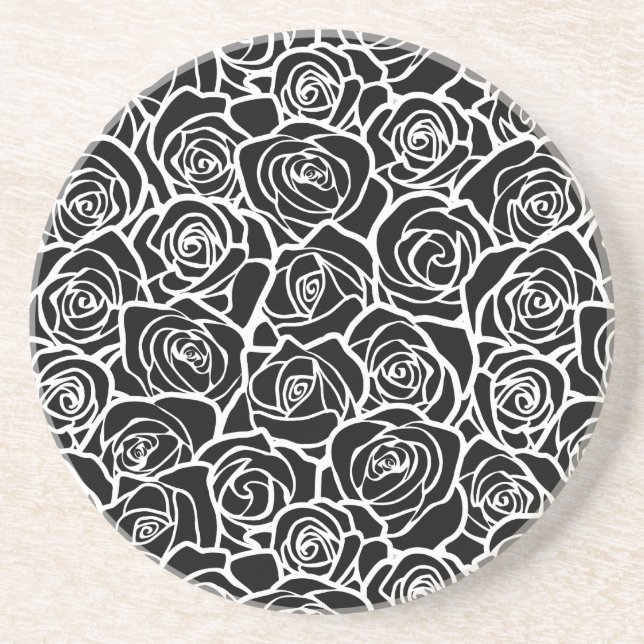 Cute Vintage black and white roses Coaster (Front)